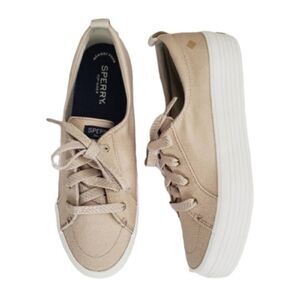 Sperry Crest Canvas Sneakers Womens Sz 6 Beige Metallic‎ Casual Nautical Preppy